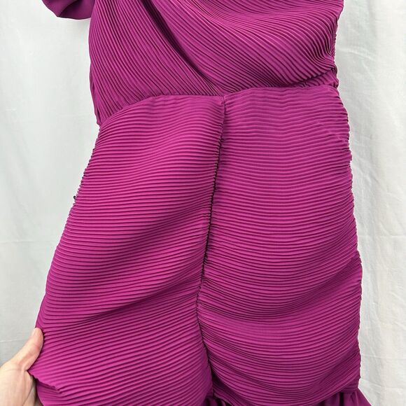 Express XS Body Con Dress Fuchsia Ruched Puff Sleeve Prom Dance Party Ruffled - Picture 8 of 10